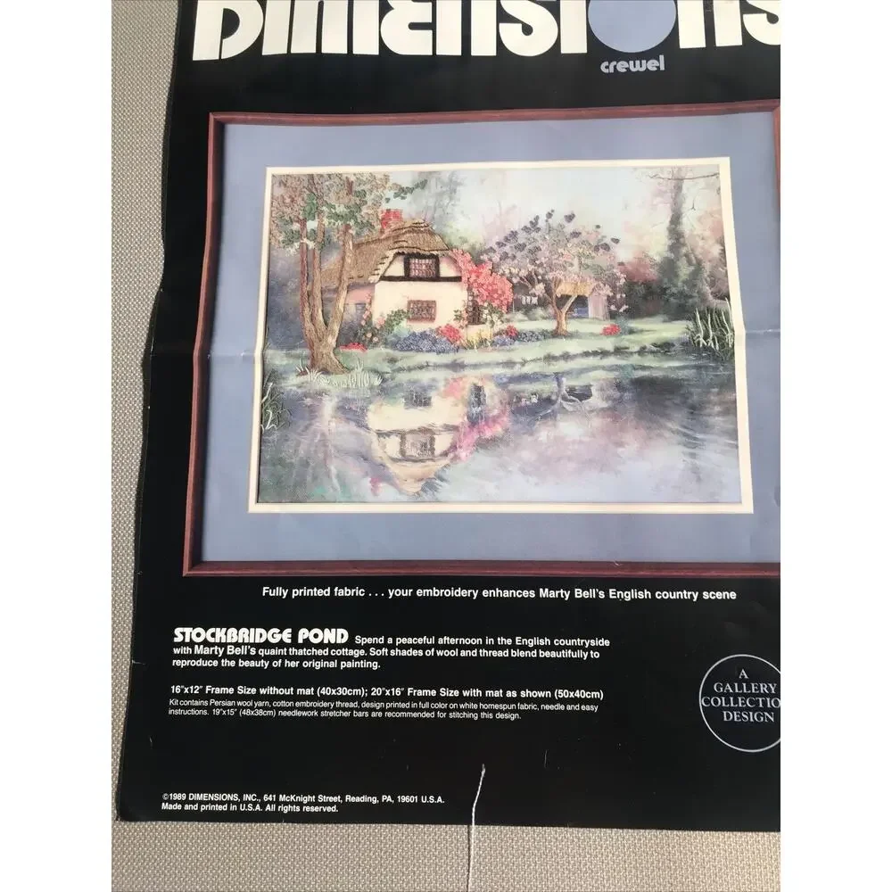 Dimensions Vintage 1989 Crewel Embroidery Kit STOCKBRIDGE POND‎ Needlecraft